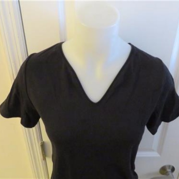 LONGCHAMP BLACK V-NECK SHORT SLEEVE TOP SIZE L *** - Picture 2 of 4
